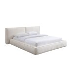 Lit double en velours blanc cru 160x200 cm