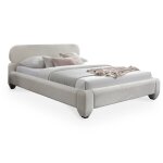 Lit double en velours cru 140x190 cm