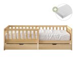 Lit enfant avec 2 tiroirs avec matelas hybride beige 90 x 200cm
