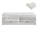 Lit enfant avec 2 tiroirs avec matelas hybride blanc 90 x 200cm