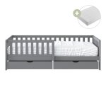 Lit enfant avec 2 tiroirs avec matelas hybride gris 90 x 200cm