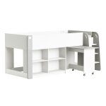 Lit enfant avec bureau et rangements 90x200 - blanc et gris