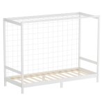 Lit enfant but de football 90x200 cm blanc bois avec sommier et filet