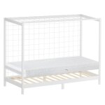 Lit enfant but de football 90x200 cm blanc avec matelas et sommier