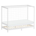 Lit enfant but de football 90x200 cm blanc avec matelas et sommier