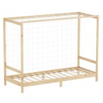 Lit enfant but de football 90x200 cm naturel bois + sommier et filet