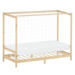 Lit enfant but de football 90x200 cm naturel avec matelas et sommier