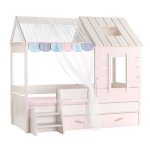 Lit enfant cabane avec tiroir en rose 185x214x123cm