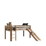 Lit enfant mezzanine avec toboggan en bois 90x200cm - bois clair