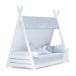 Lit d'enfant montessori 70x140 cm avec matelas et textile gris clair