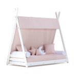 Lit d'enfant montessori 70x140 cm avec matelas et textile rose
