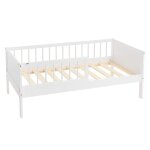 Lit enfant simple 70x140 cm sommier matelas et barri�re inclus blanc