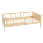 Lit enfant simple 80x160 cm sommier matelas et barri�re inclus beige