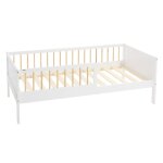 Lit enfant simple 80x160 cm sommier matelas et barri�re beige, blanc