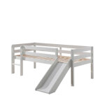 Lit enfant surlev avec toboggan en bois 90x200cm - blanc