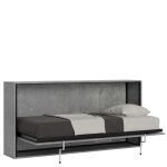 Lit escamotable horizontal 1 couchage av. matelas effet bois gris bton