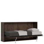 Lit escamotable horizontal 1 couchage av. matelas effet bois noyer