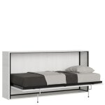 Lit escamotable horizontal 1couchage av. matelas effet bois frne blanc