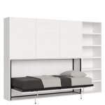 Lit escamotable horizontal 1couchage av. matelas effet bois frne blanc