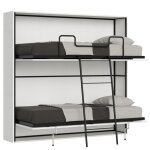 Lit escamotable horizontal superpos av. matelas effet bois frne blanc
