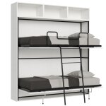 Lit escamotable horizontal superpos av. matelas effet bois frne blanc