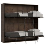 Lit escamotable horizontal superpos av. matelas effet bois noyer