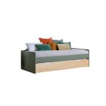 Lit gigogne banquette 90x190 en pin massif kaki et pin Lit gigogne banquette 90x190 en pin massif kaki et pin