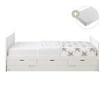 Lit gigogne avec matelas hybride blanc 90 x 200cm Lit gigogne avec matelas hybride blanc 90 x 200cm