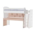 Lit haut et bureau en blanc 183x252x108cm
