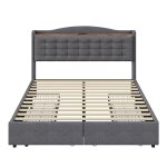 Lit king lin gris rembourr� 4 tiroirs (160 * 200 cm)