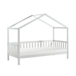 Lit maison � barri�res 90x200cm pin blanc + matelas