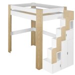 Lit mezzanine 2 places blanc et bois 140x190 cm Lit mezzanine 2 places blanc et bois 140x190 cm