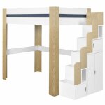 Lit mezzanine 2 places avec bureau blanc et bois 140x190 cm Lit mezzanine 2 places avec bureau blanc et bois 140x190 cm