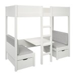 Lit mezzanine avec banquette lit d'appoint en pin blanc 90x200 Lit mezzanine avec banquette lit d'appoint en pin blanc 90x200