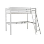 Lit mezzanine blanc 140x200cm avec bureau 205 cm