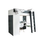 Lit mezzanine avec bureau et armoire blanc et bleu