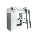 Lit mezzanine avec bureau et armoire blanc et vert