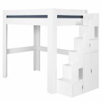 Lit mezzanine et bureau bois massif blanc 90x190 cm