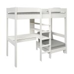 Lit mezzanine avec bureau et chauffeuse en pin blanc 90x200 Lit mezzanine avec bureau et chauffeuse en pin blanc 90x200