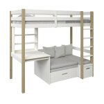 Lit mezzanine avec bureau et chauffeuse pin et mdf blanc bois 90x200