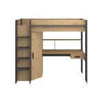 Lit mezzanine effet bois gris anthracite 90 x