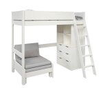 Lit mezzanine avec rangements et chauffeuse en pin blanc 90x190