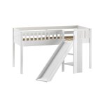 Lit mi - haut en pin laqu� blanc 90x200cm avec tobogan