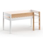 Lit mi - hauteur 90x190 en pin massif blanc et bois