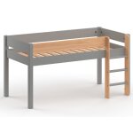 Lit mi - hauteur 90x190 en pin massif gris et bois