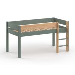 Lit mi - hauteur 90x190 en pin massif kaki et bois