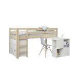 Lit mi - hauteur 90x200 avec bureau et commode blanc et pin Lit mi - hauteur 90x200 avec bureau et commode blanc et pin
