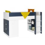 Lit mi - hauteur avec bureau et commode 90x190 blanc et bleu