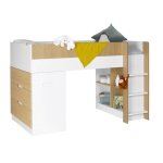 Lit mi - hauteur avec bureau et commode 90x190 blanc et bois