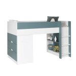 Lit mi - hauteur avec bureau et commode 90x190 blanc et vert